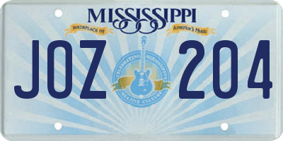 MS license plate JOZ204