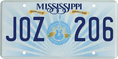 MS license plate JOZ206