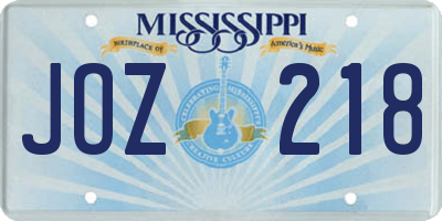 MS license plate JOZ218
