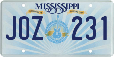 MS license plate JOZ231