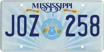 MS license plate JOZ258