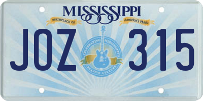 MS license plate JOZ315