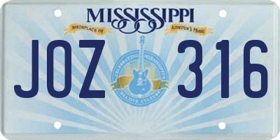 MS license plate JOZ316