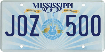 MS license plate JOZ500
