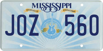 MS license plate JOZ560