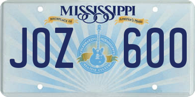 MS license plate JOZ600