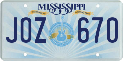 MS license plate JOZ670