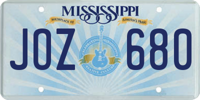 MS license plate JOZ680