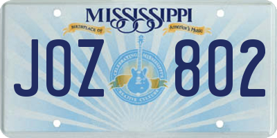 MS license plate JOZ802