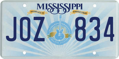 MS license plate JOZ834