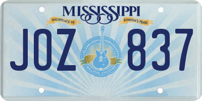 MS license plate JOZ837