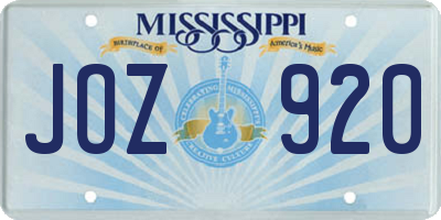 MS license plate JOZ920