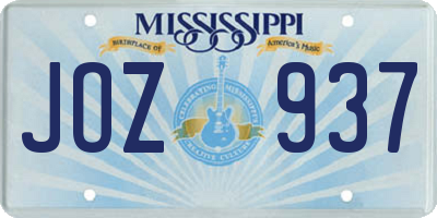 MS license plate JOZ937