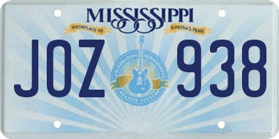 MS license plate JOZ938