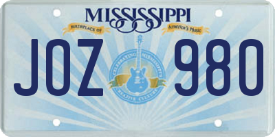 MS license plate JOZ980