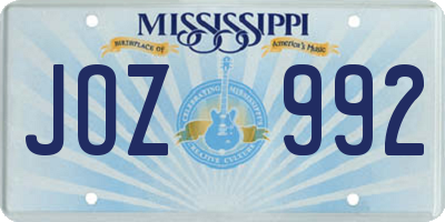 MS license plate JOZ992