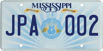 MS license plate JPA002