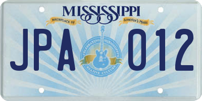 MS license plate JPA012