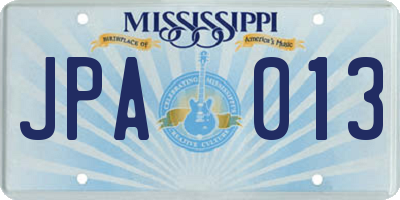 MS license plate JPA013