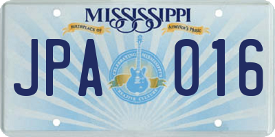 MS license plate JPA016