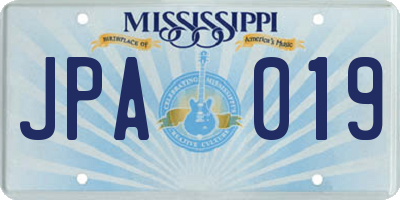 MS license plate JPA019