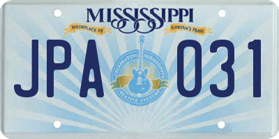 MS license plate JPA031
