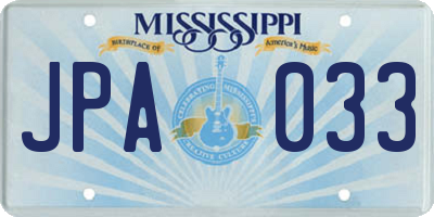MS license plate JPA033