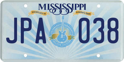 MS license plate JPA038