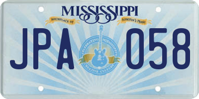 MS license plate JPA058