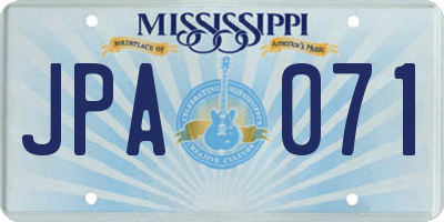 MS license plate JPA071