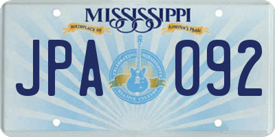MS license plate JPA092