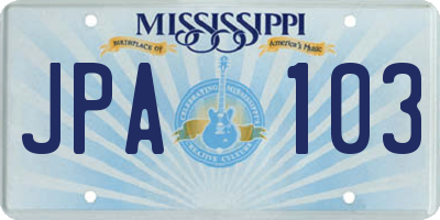 MS license plate JPA103