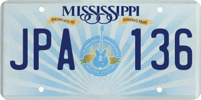 MS license plate JPA136