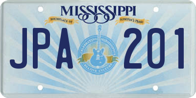 MS license plate JPA201