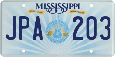 MS license plate JPA203