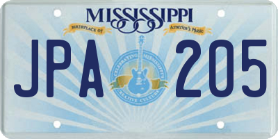 MS license plate JPA205