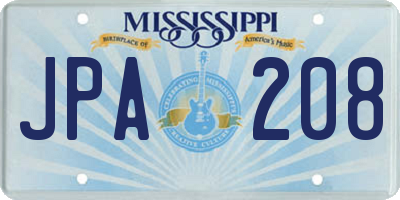 MS license plate JPA208