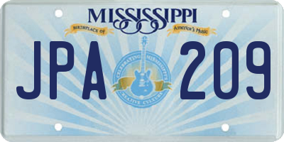 MS license plate JPA209