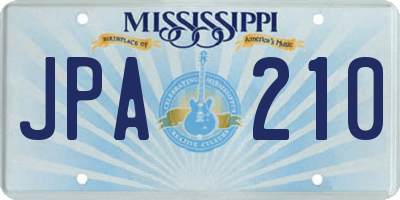 MS license plate JPA210