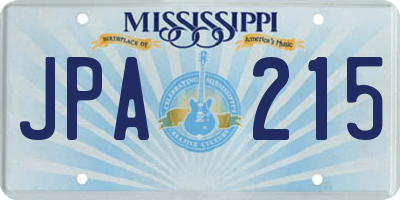 MS license plate JPA215