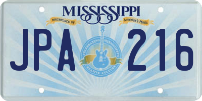 MS license plate JPA216