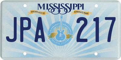 MS license plate JPA217