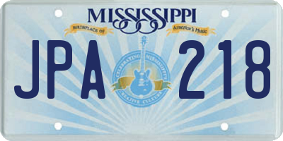 MS license plate JPA218