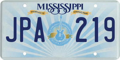 MS license plate JPA219