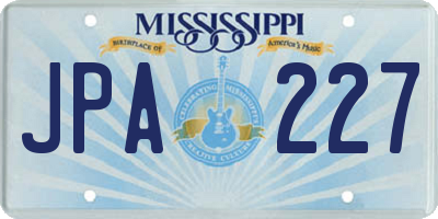 MS license plate JPA227
