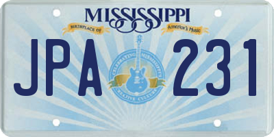 MS license plate JPA231