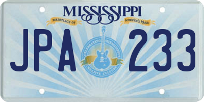 MS license plate JPA233
