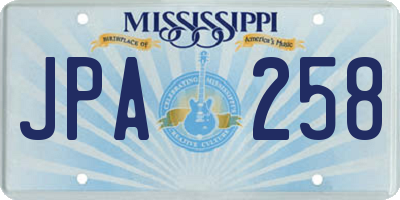 MS license plate JPA258