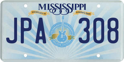 MS license plate JPA308