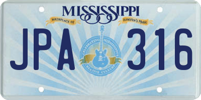 MS license plate JPA316